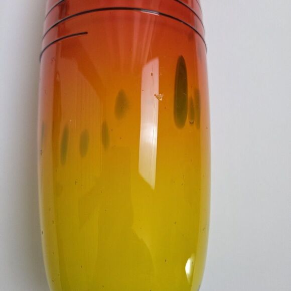 FIFTH AVENUE Crystal Art Glass Vase 12" Orange Yellow Red Black w White Interior - Picture 8 of 11
